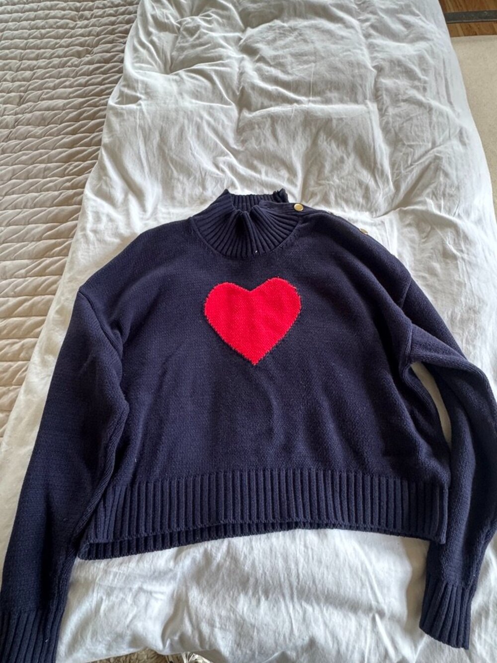 Free Assembly Navy Heart Mock Neck Sweater XL